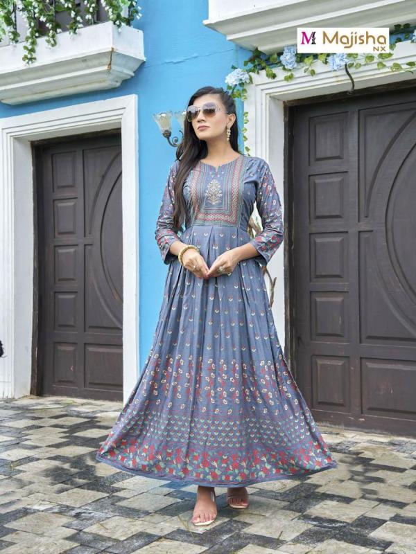 Majisha Nx Angoori 2 Fancy Wear Long Rayon  Anarkali Kurti Collection